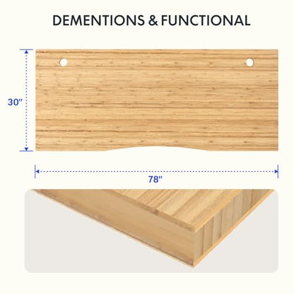 FLEXISPOT Whole Piece 78"x30" Desk Board for Electric Standing Desk Curved Natural Bamboo - color: Curved Natural Bamboo, size: 78x30"