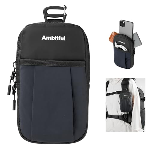 AMBITFUL Compact Sports Camera Bag, Shoulder Strap Storage Case, 3.94 x 1.57 x 7.09 inches, Compatible with Phones, Compact Cameras, Power Banks, Headphones, Black (Hang U1) (Black) - color: Black