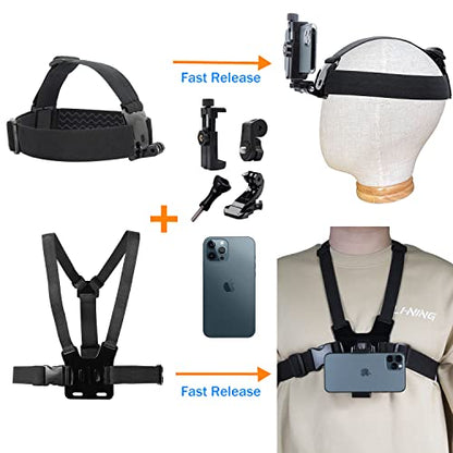 Haoyou Mobile Phone Chest Strap Mount Harness and Head Strap Holder Kit for VLOG/POV Phone Holder Compatible with iPhone, Samsung, Google and GoPro, AKASO, DJI Osmo Action Camera