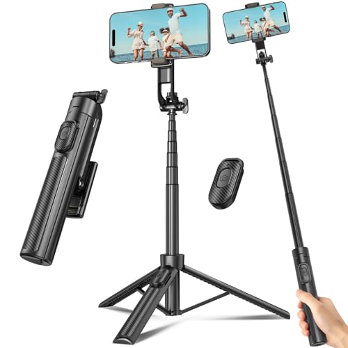 Selfie Stick Travel Tripod for Cell Phone with Remote Control and Phone Holder, Extendable Selfie Stick for iPhone, iPhone Tripod for Video Recording, 50 Inch, Black - color: Black, size: 50 Inch