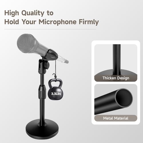 Desktop Microphone Stand Height and Angels Adjustable for Diameter Max 1.77" Desk Mic Stand Holder, Table Microphone Holder Hold Up to 3.3Lbs Suitable for Podiums, Meeting Rooms, etc - size: Small-Universal