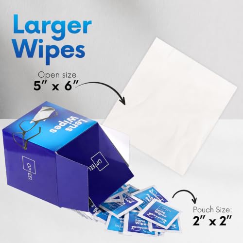 OPTEEL Lens Wipes for Eyeglasses - Pre-moistened Eyeglass Lens Cleaning Wipes - 600 Lens Wipes Individually Wrapped Sracth-Free Streak-Free Eye Glasses Wipes Lens Cleaner for Sunglass & Camera Lens - size: 600 Count (Pack of 1)