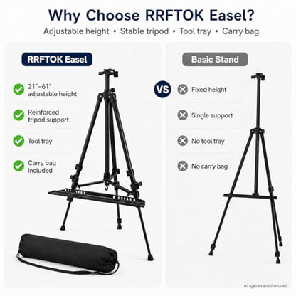 RRFTOK 21-61 Inch Adjustable Art Easel Stand for Painting with Tray | Portable metal easel with paintbrush tray for painting, canvas holder, artists, adults and floor use - style: 61B 1-Pack