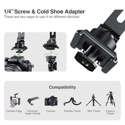 elitehood Magsafe Tripod Mount with Cold Shoe & Arca Port & 1/4" Thread, Aluminum Magnetic iPhone Tripod Mount Adapter for Camera, Adjustable Camera Phone Holder Attachment for iPhone & Smartphone - size: 3.5 inches arm with Arca Cold Shoe Base