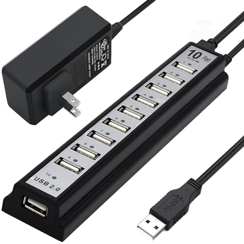 Powered USB Hub 2.0, VIENON 10-Port USB Hub USB Extender Splitterwith Individual LED Indicator Light for MacBook, PC, Laptop, Desktop - style: Powered 10-Port