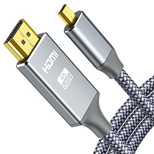 4K Micro HDMI to HDMI Male Cable Adapter, 4K@60Hz HDR Nylon Braid Cord for GoPro Hero, Zfc, RPi, A6000, A6300, Camera, Video Capture Card, Grey 6FT - color: Grey, size: 6ft