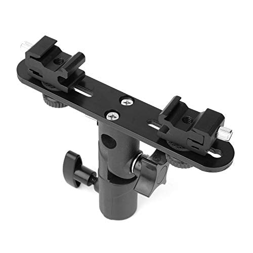 ChromLives Dual Flash Bracket Hot Shoe Speedlight Stand Umbrella Holder Light Stand Bracket Mount 1/4'' to 3/8'' Compatible with Studio Video DSLR Camera Canon Nikon Yongnuo - color: Black