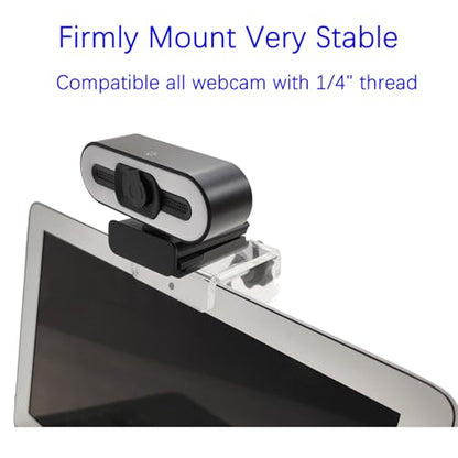 Webcam Mount for Monitor, Compatible with Logitech and other Webcams with 1/4'' Thread, Acrylic Clear Mount on Monitor or Laptop Won't Blcok Screen, Adjustable Mount Fit All Thickness Monitor