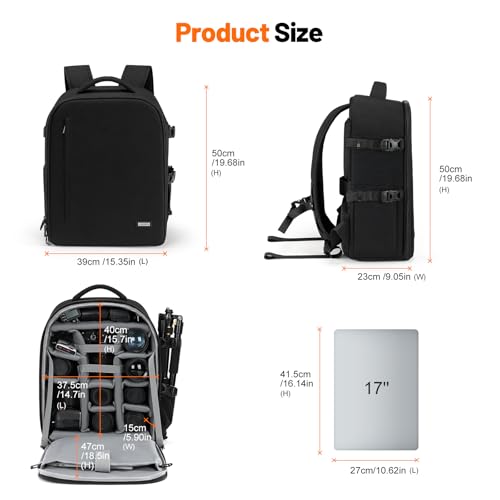 Cwatcun DSLR Camera Backpack，Large DSLR Camera Bag with 17" Laptop Compartment, Waterproof & Tripod Ready - color: Black, size: 2.0 X Large