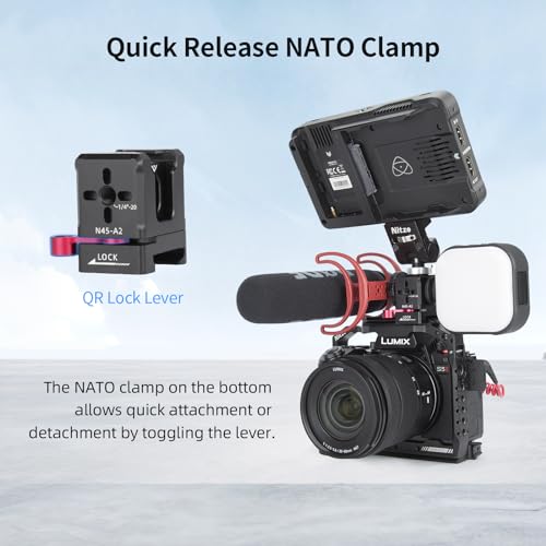 Nitze Quick Release NATO Clamp, with 3 Cold Shoes and 1/4", 3/8" Locating Holes for ARRI, Compatible with Monitor Mount, LED Light, Microphone, and DJI Gimbals - N45-A2