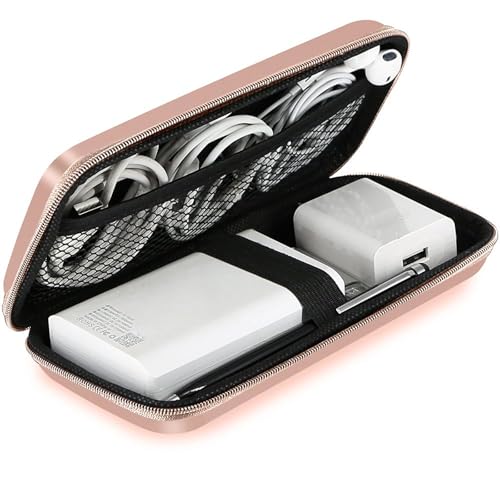 iMangoo Travel Essential Electronics Organizer Pouch Charger Case, Shockproof Dual Zipper Power Bank Cables Tech Accessories Purse, Men & Women Travel Must Have Storage Bag, 6.5x3.2x1 inch Rose Gold - color: Rose Gold, size: Small
