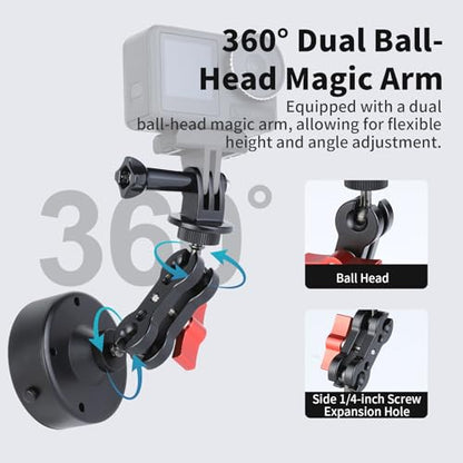 UTEBIT 360° Adjustable Suction Cup Mount for Gopro Car Mount, Black | Camera Suction Cup Mount with Ball Head Magic Arm, Vehicle Window & Windshield Electric Vacuum Magnetic Car Phone Mount