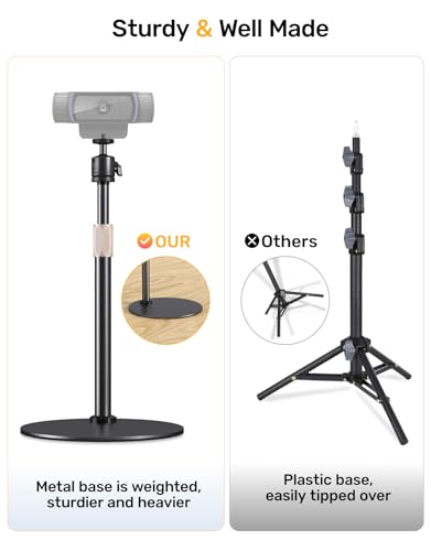 Webcam Tripod Stand for Desk Height Adjustable & 360° Swivel Webcam Mount Compatible with Logitech Webcam C922 C930e C920S C920 C615 C960 NexiGo N60 and BRIO and Other Devices with 1/4" Thread - size: Larger Base
