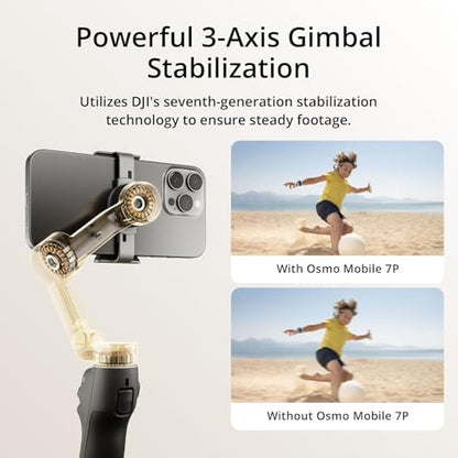 DJI Osmo Mobile 7P + Mic Mini TX (Infinity Black), Gimbal Stabilizer | For iPhone & Android, Native Tracking, Audio Reception, Lighting, 3-Axis Phone Gimbal, Built-in Extension Rod & Tripod