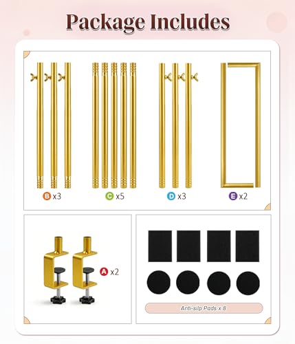 MEILIDY Over The Table Rod Stand with Clamps for Balloon Backdrop, Gold | Adjustable 33.5-106 Inch Length 36.6-48 Inch Height, Fits for Party Wedding Birthday Anniversary - color: Gold