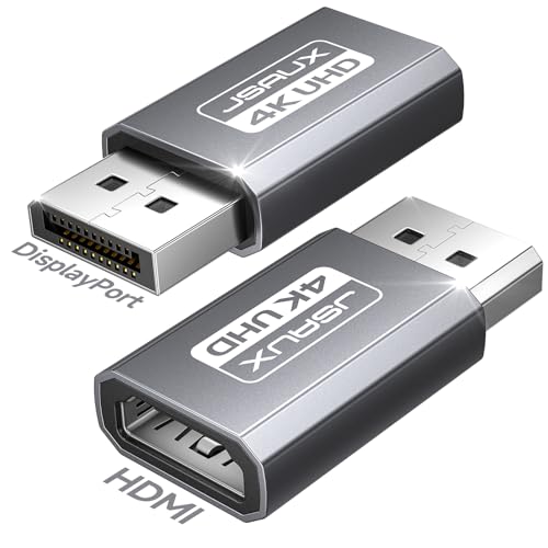 JSAUX 4K DisplayPort to HDMI Adapter 2 Pack, Uni Directional DP Source to HDMI Display Converter, 4K@30Hz, 2K@60Hz, 1080P@120Hz, Male to Female, for Desktop GPU and PC DisplayPort Output-Grey - color: Grey, size: 2Pack