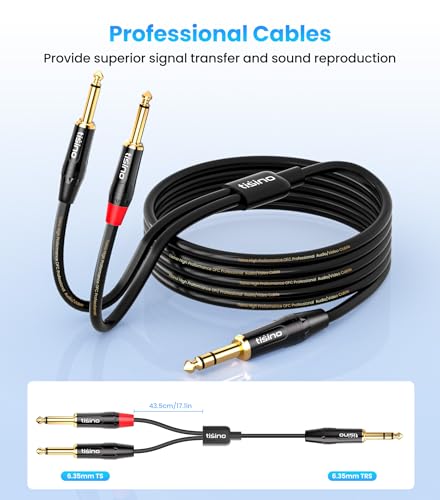 tisino 1/4 inch TRS Stereo to Dual 1/4 inch TS Mono Insert Cable Y-Splitter Stereo Breakout Cable Patch Cord - 6.6 feet - size: 6.6 feet