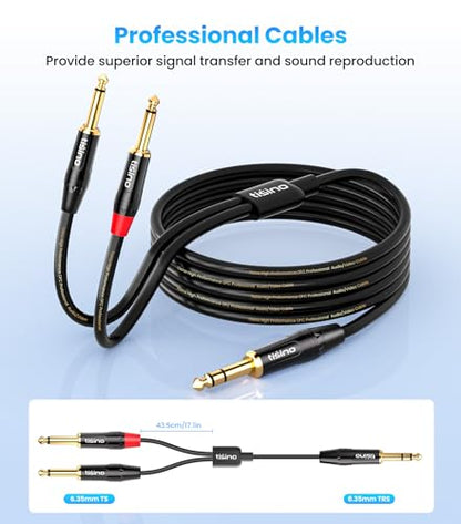 tisino 1/4 inch TRS Stereo to Dual 1/4 inch TS Mono Insert Cable Y-Splitter Stereo Breakout Cable Patch Cord - 6.6 feet - size: 6.6 feet