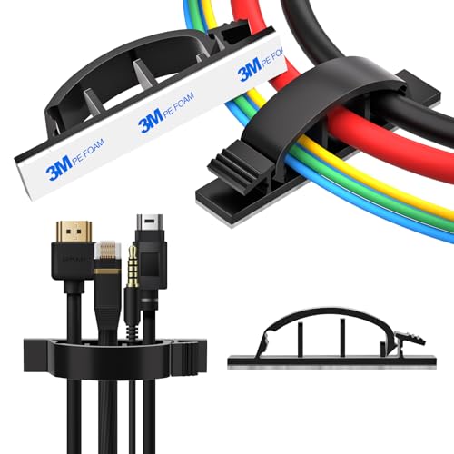 XHF 50pcs Adhesive Cable Wire Clips Black, Outdoor Cable Management Wire Organizer Cord Holder for Under Desk, Car, Wall, TV PC Ethernet Cable - color: Black, size: 3 cords slots-50pcs