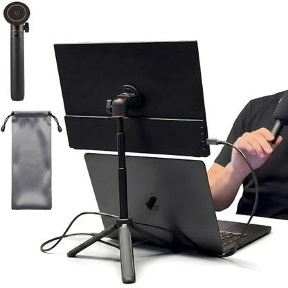 Portable Travel Monitor Stand, Height Adjustable Magnetic Metal Tripod Mount for 15.6'' Portable Monitor, Foldable Vertical Screen Holder Fits 4.7-18.5'' Monitors & Tablets/Smartphones