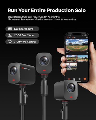 NearStream 3-Pack Live Streaming Camera 2K, Streaming Webcam with 40X Hybrid Zoom, 8-MEMS Mic with Noise Canceling, 6H Battery, Camera for Streaming on YouTube/Twitch/Facebook/Rtmp, App Control