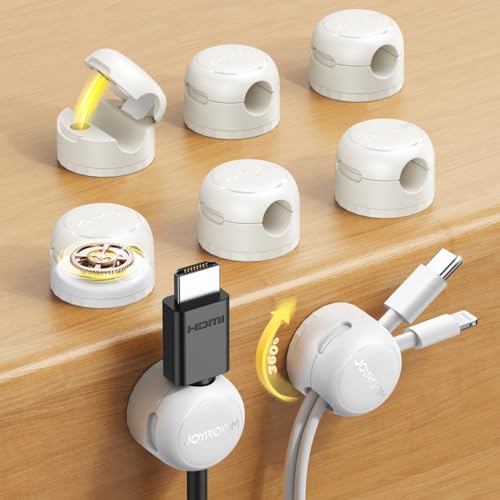 8-Pack JOYROOM Magnetic Cable Clips Organizer [Cord 360° Rotatable] Wire Keeper Holder with Strong Adhesive, Nightstand Desk Cable Management Phone Charger Holder for Car Wall Home Office Accessories - color: White