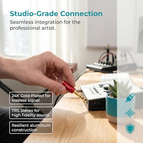 MOBOREST 1/4 to 3.5mm Headphone Adapter, 6.35mm Male to 1/8 Female Stereo Audio Jack Cable for Amp, Guitar, Piano, Mixer, Speaker, 2-Pack (Red & Blue) - color: 1RED+1BLUE