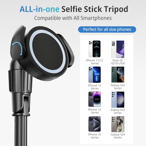 UBeesize 68'' Magnetic Selfie Stick Phone Tripod with Wireless Remote, Extendable Cell Phone Tripod Stand, Compatible with MagSafe, Cellphone Tripod for iPhone 17 16 15 14 13 12 and Android Phones - color: Black, size: 68-in