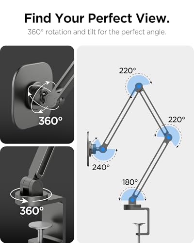 Spigen OneTap Clamp Tablet Stand Designed for All iPad/Pro/Air/Mini Models Compatible with 8.3" / 10.9" / Pro 11" / 12.9" / 13" Premium Adjustable Multi-Angle Magnetic Stand - Space Gray - size: Clamp Tablet Stand