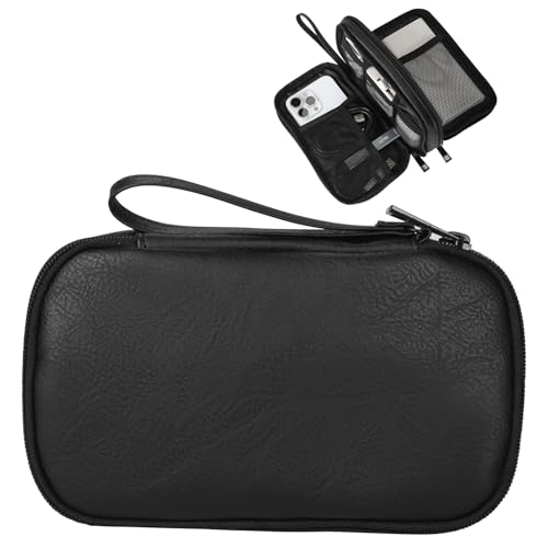 Travel Cable Organizer Bag, Electronic Accessories Carry Pouch, Portable Waterproof Double Layers All-in-One Storage Bag for Cord, Charger, Phone, Earphone (Black, Small)