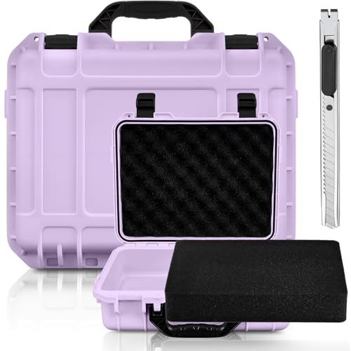 Relaxweex 1 Pcs Waterproof Hard Case with DIY Customizable Foam Insert Portable Protective Case with Knife for Camera Drones Equipments Tools Test Instruments(Purple,8.5 x 6.5 x 3.7 Inch) - color: Purple, size: 8.5 x 6.5 x 3.7 Inch