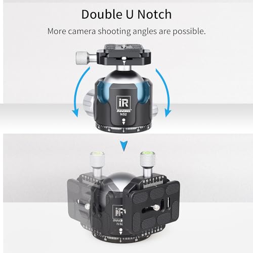 Low Profile Tripod Ball Head-INNOREL N52,Panoramic CNC Metal Camera Tripod Ball Head with Two 1/4" Screw Arca Swiss Quick Release Plates for Tripod,Monopod,DSLR,Camcorder,Max Load 66lbs/30kg - size: N52-Sliver