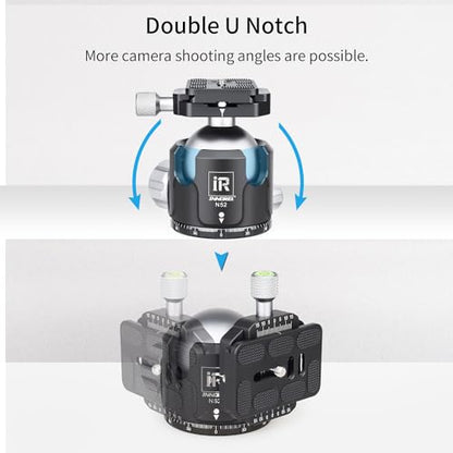 Low Profile Tripod Ball Head-INNOREL N52,Panoramic CNC Metal Camera Tripod Ball Head with Two 1/4" Screw Arca Swiss Quick Release Plates for Tripod,Monopod,DSLR,Camcorder,Max Load 66lbs/30kg - size: N52-Sliver