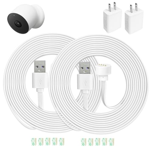 13FT Power Cable and Adapter for Google Nest Cam Outdoor or Indoor (Battery), Weatherproof Charging Cord with Durable 5V 2A Charger – Compact Size for Close-Range Installation 2 Pack - size: 13 FT, style: 2 Pack