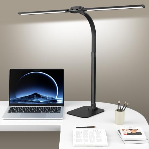 Desk Lamp with USB Charging Port for Home Office 24w Architect Remote Base Dual Task Led Light Modern 5 Color Modes Dimmable Adjustable Gooseneck Double Head Reading Drafting Eye Caring Tall Lamps - color: 360-Black-1