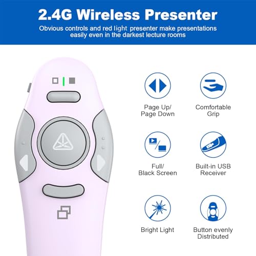 QUI Presentation Clicker Wireless Presenter Remote Clicker for PowerPoint Presentation Remote, PowerPoint Slide Advancer for Mac/Windows/Google Slide/Keynote, Purple, A - color: Purple
