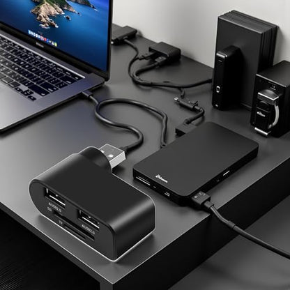 1Pc Black 4 in 1 USB 2.0 Hub Docking Station 1 USB2.0 480Mbps 180 Degrees Rotatable Splitter Card Fast Reader for Laptop Notebook USB Hub Adapter Computer Accessories and Peripherals