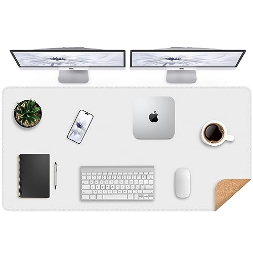 AFIING Cork Desk Mat 47" x 23.6", Dual-Sided Natural Cork & PU Leather Desk Pad, Non-Slip Waterproof Large Mouse Pad for Office, Home & Gaming (White) - color: White, size: 47" x 23.6"
