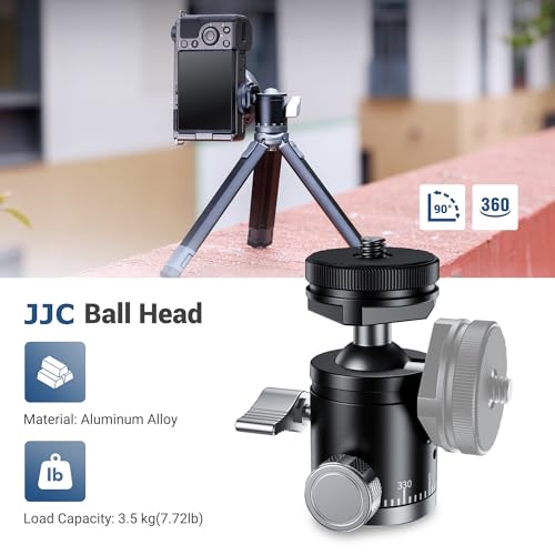 JJC Mini Ball Head, Ballhead Tripod Mount Adapter Converter for Tripod Monopod Camera LED Light Microphone, Cold Shoe Tripod Mount Adapter for Photography, 1/4''-20 to Cold Shoe Mount Adapter