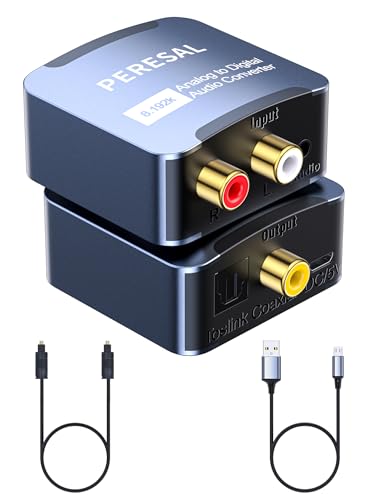 Analog to Digital Audio Converter 3.5mm to SPDIF/Coaxial with Optical Cable RCA to Optical for Laptops Desktop Computers to Soundbar ＆ Amplifiers