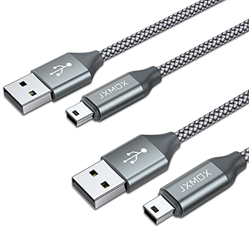 JXMOX Mini USB Cable, (6.6ft 2 Pack) USB 2.0 Type A Male to Mini B Charging Cord Compatible with Hero 3+, PS3 Controller, Digital Camera, Dash Cam, MP3 Player, Garmin Nuvi GPS, GPS Receiver - size: 6.6ft