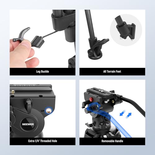 NEEWER LL34 78" Video Camera Tripod One Step Quick Release with Adjustable Damping Fluid Head, Heavy Duty Carbon Fiber Tripod with Dual Mode QR Plate, Max Load 22lb - style: LL34