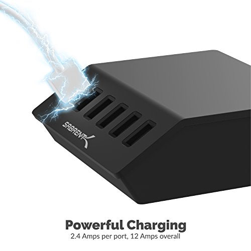 SABRENT Premium 60 Watt (12 Amp) 6 Port Aluminum Family Sized Desktop USB Rapid Charger.[UL Certified ] Smart USB Charger with Auto Detect Technology [Black] (AX-FLCH-B) - size: 6-Port