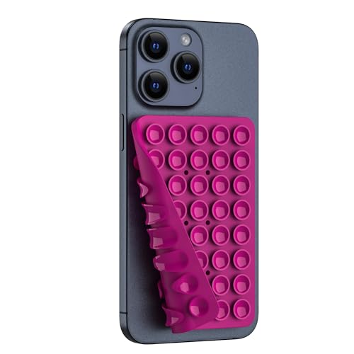 Double Sided Silicone Suction Phone Holder Mount, Silicon Accessory for iPhone and Android, Hands-Free Mirror Shower Phone Holder, TikTok Videos and Selfies (Blue+Rose Red) - color: Blue+Rose Red