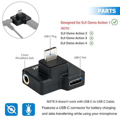3.5mm Audio Mic & USB-C Adapter Accessories for DJI Osmo Action 1 Camera (Only) with 3.5mm Microphones Jack & USB-C Connector