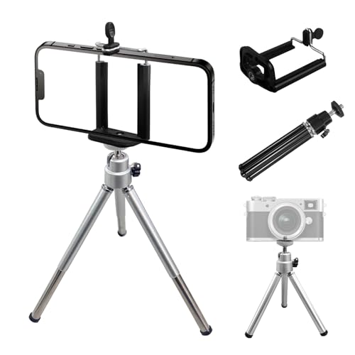 Mini Portble Extendable Phone Tripod Stand with Clip, 360° Ball Head Desktop Tripod Compatible with All Cellphone Mini Camera for Vlogging, Travel, Video Recording (Silver) - color: Silver