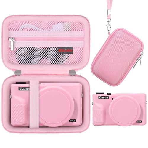 Elonbo Camera Case for Canon PowerShot G7X Mark III Digital Camera, G7X Mark III Hard Carrying Case + Soft Silicone Cover with Removable Lens Cover, Pink - color: Pink