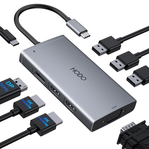 USB C Docking Station Dual Monitor Adapter for Dell HP, Laptop Docking Station 3 Monitors Quad Display USB C Hub Dongle to 4K HDMI+DP+VGA,3 USB2.0,100W PD,8 in 1 Thunderbolt Dock for Lenovo,Surface