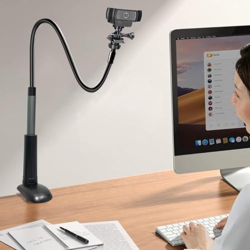 30 Inch Webcam Stand Camera Mount, Upgraded Thick Base Flexible Gooseneck Camera Stand Desk Webcam Mount Clamp for Logitech Webcams C930e C930 C920 C922x C922 Brio 4K C925e C615, Gopro Hero 8 7 6 5 4