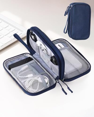 Multi Travel Cable Organizer Pouch, Portable Travel Storage Bag for Cables, Chargers, Earphones, Phones, and Accessories, Double-Layer Design, Navy Blue - color: Navy Blue 1